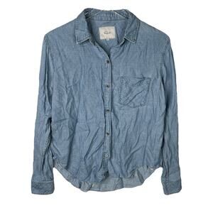 Rails Ingrid Raw Blue Long Sleeve Shirt Linen Chambray Blouse Womens Small